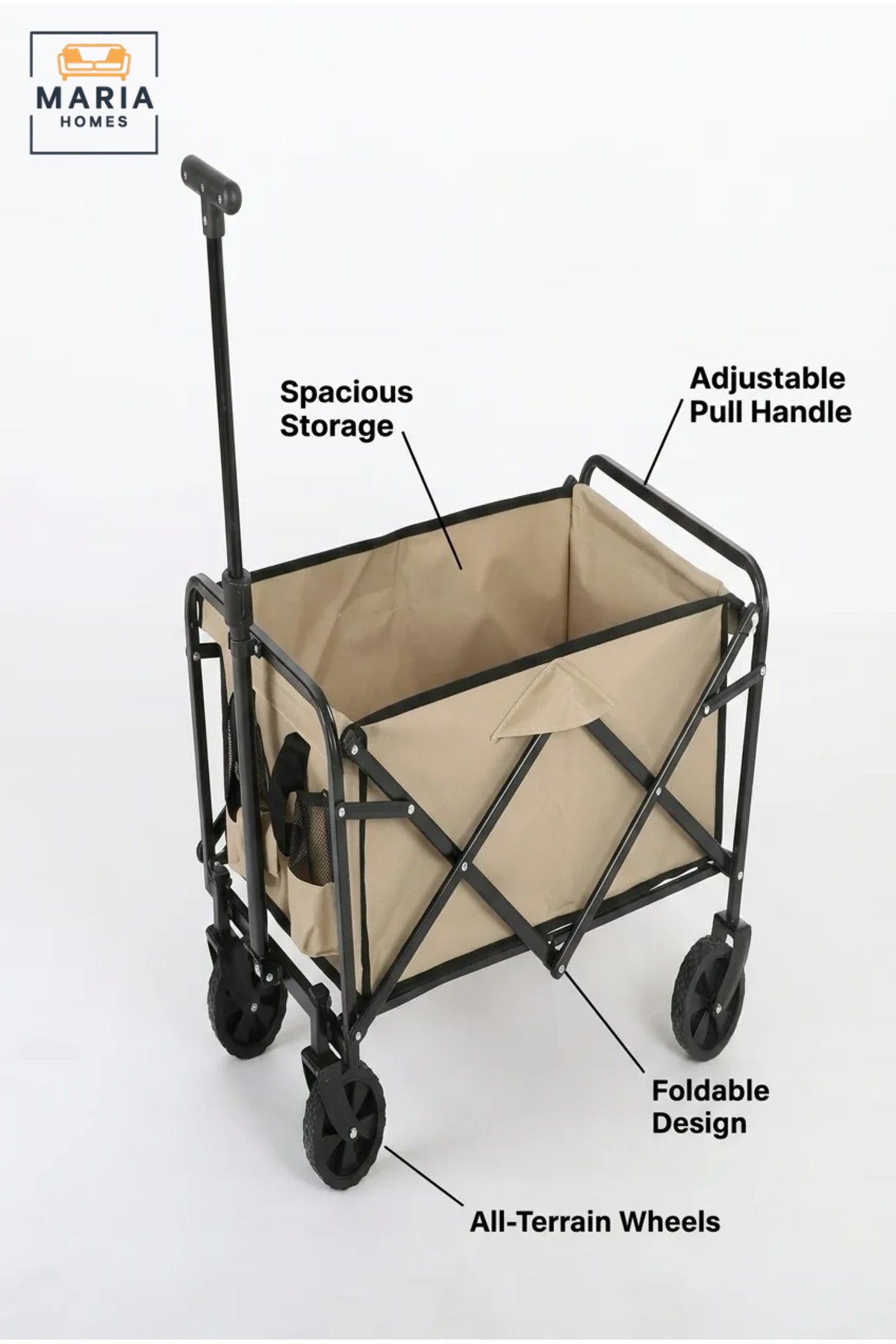 Foldable Utility Wagon with Pull Handle, Fabric Storage Basket and Four Wheels, Collapsible Shopping Cart for Camping, Picnics, Garden and Travel