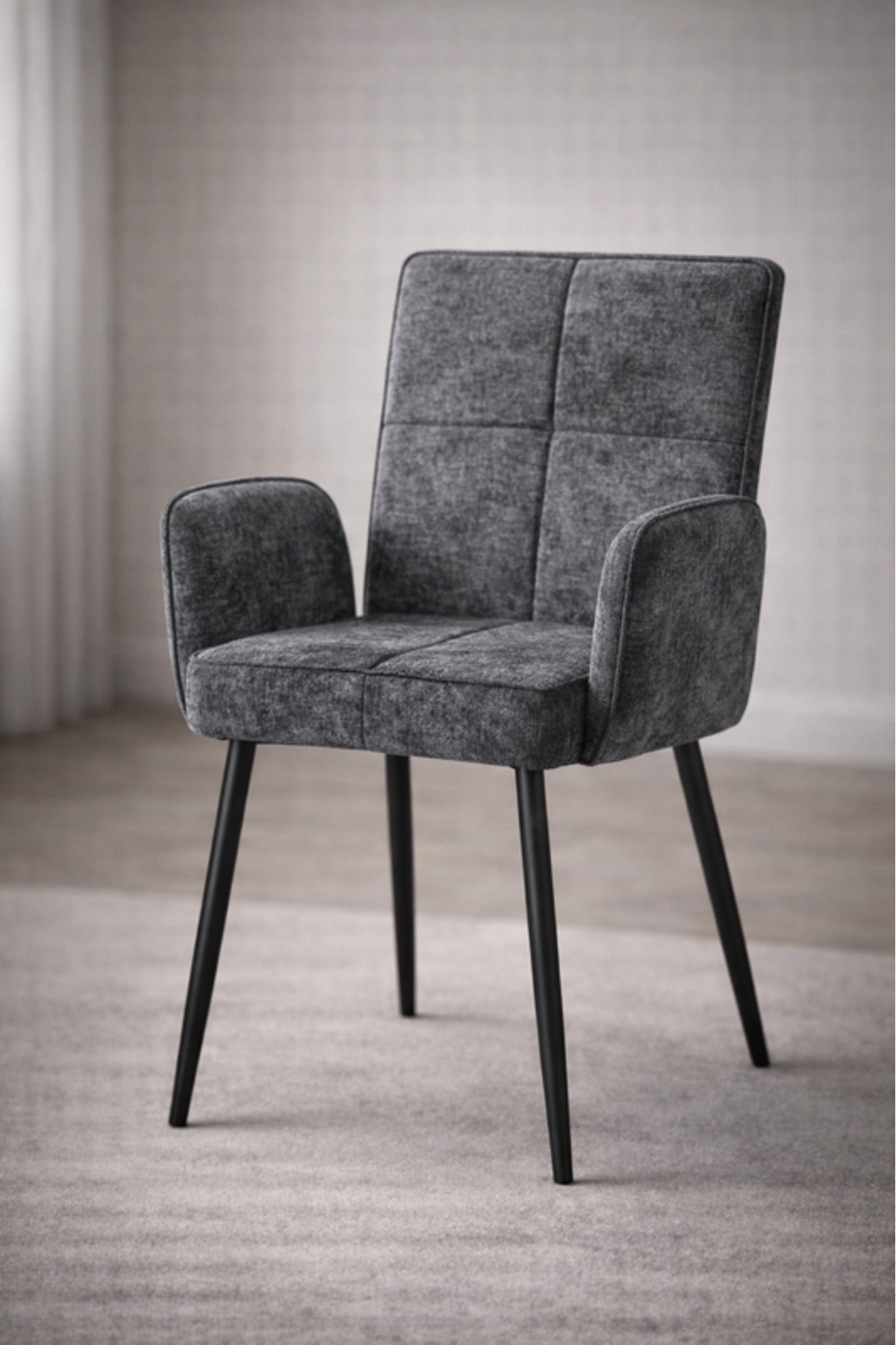 Grey Upholstered Dining Chair with Armrests and Metal Legs 96x49x46cm grey upholstered