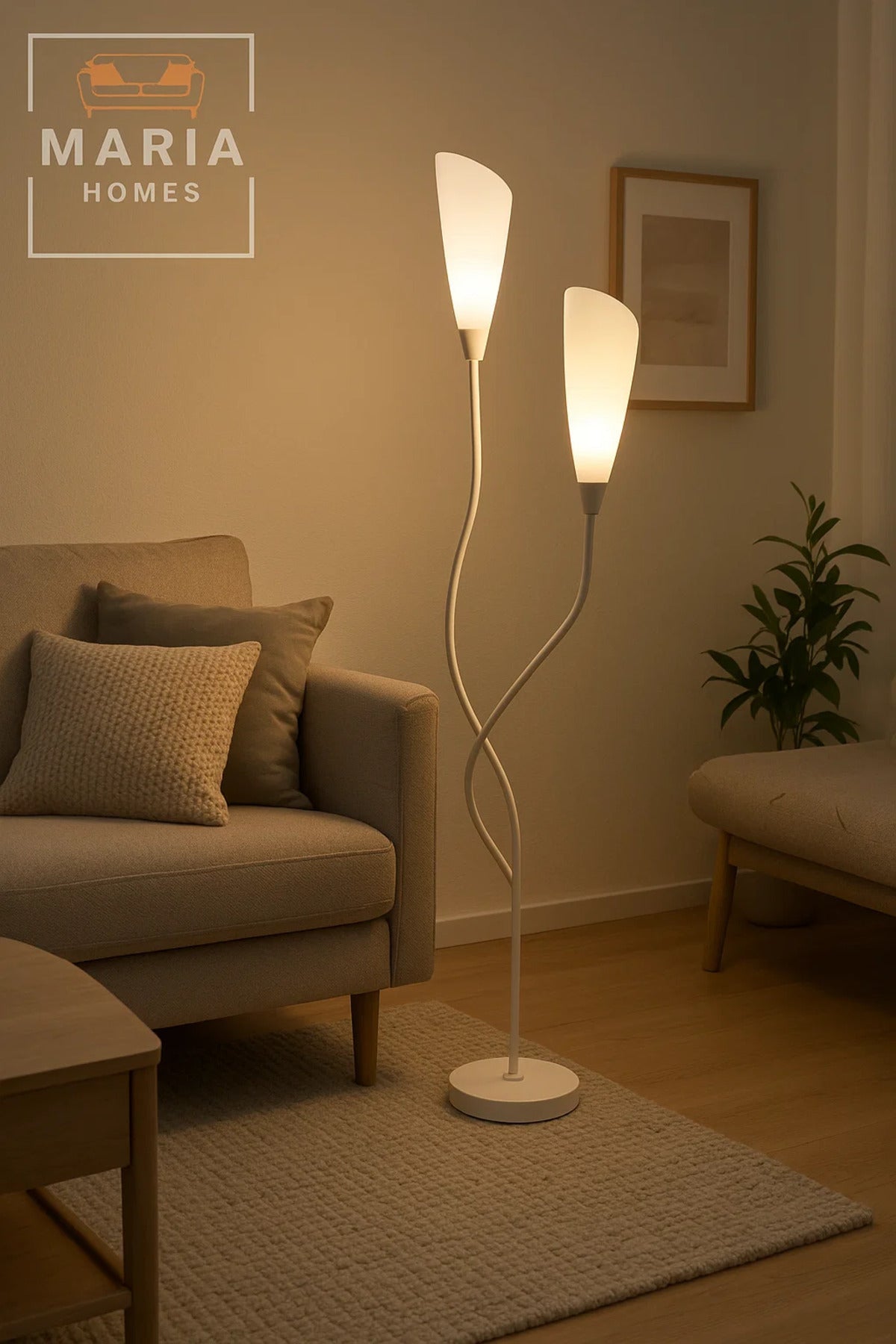 Sculptural Twin-Head White Floor Lamp