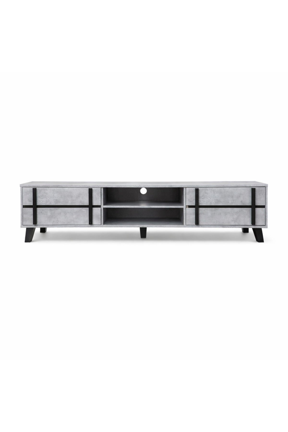 Stylish Grey TV Unit with Storage Cabinets Modern Media Console for Living Room Furniture 140cm
