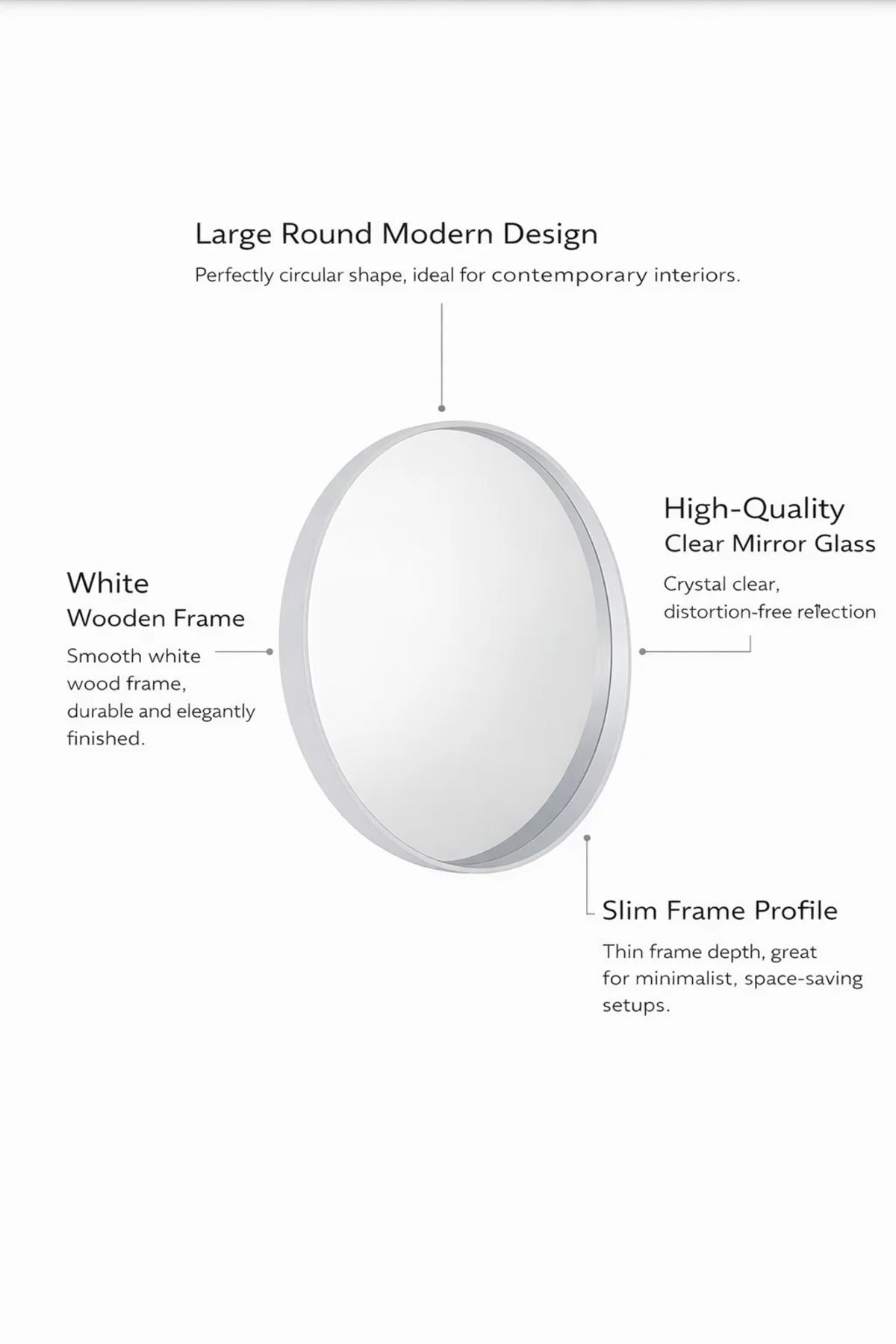 Premium White Round Wall Mirror 80cm Wooden Frame Large Modern Circle Bathroom Vanity Hallway Decor