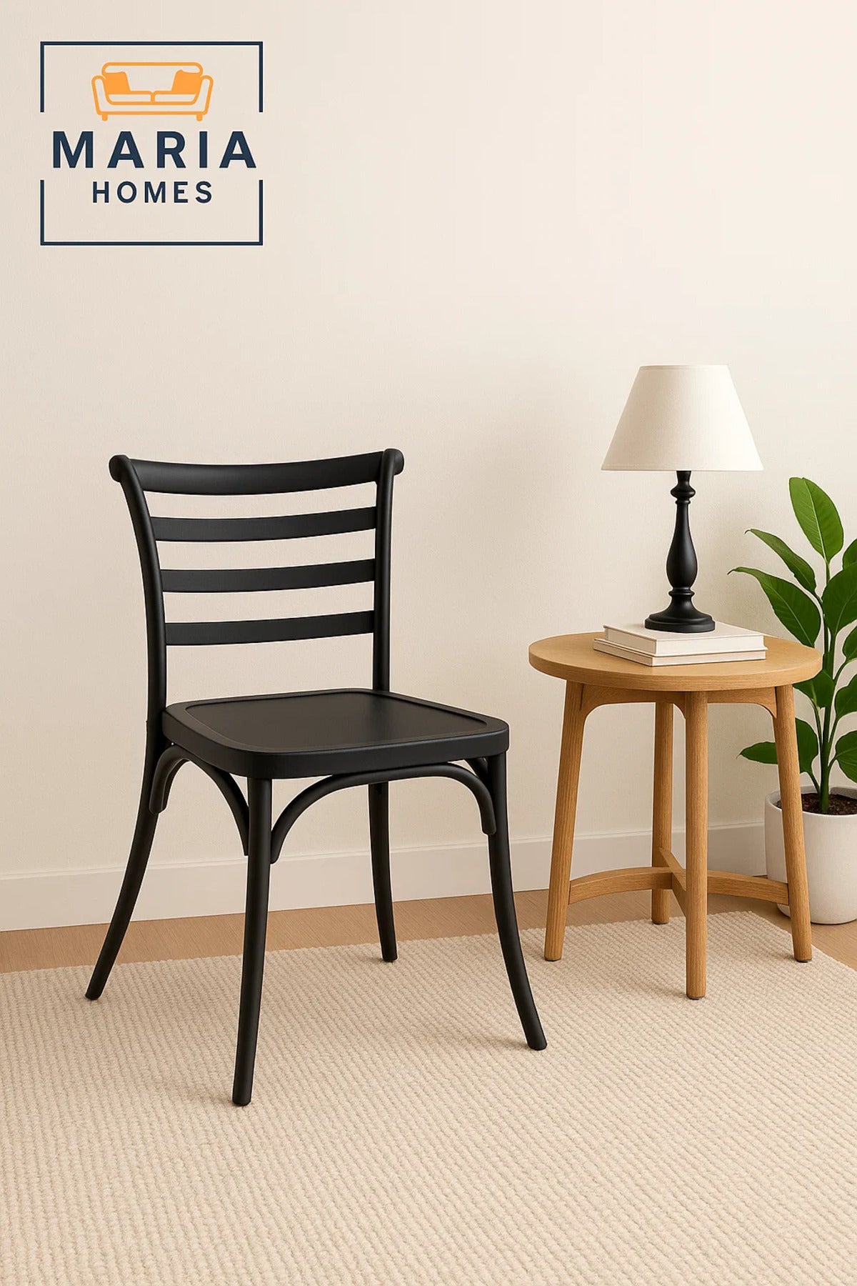 Black Stackable Plastic Dining Chair with Ladder Back