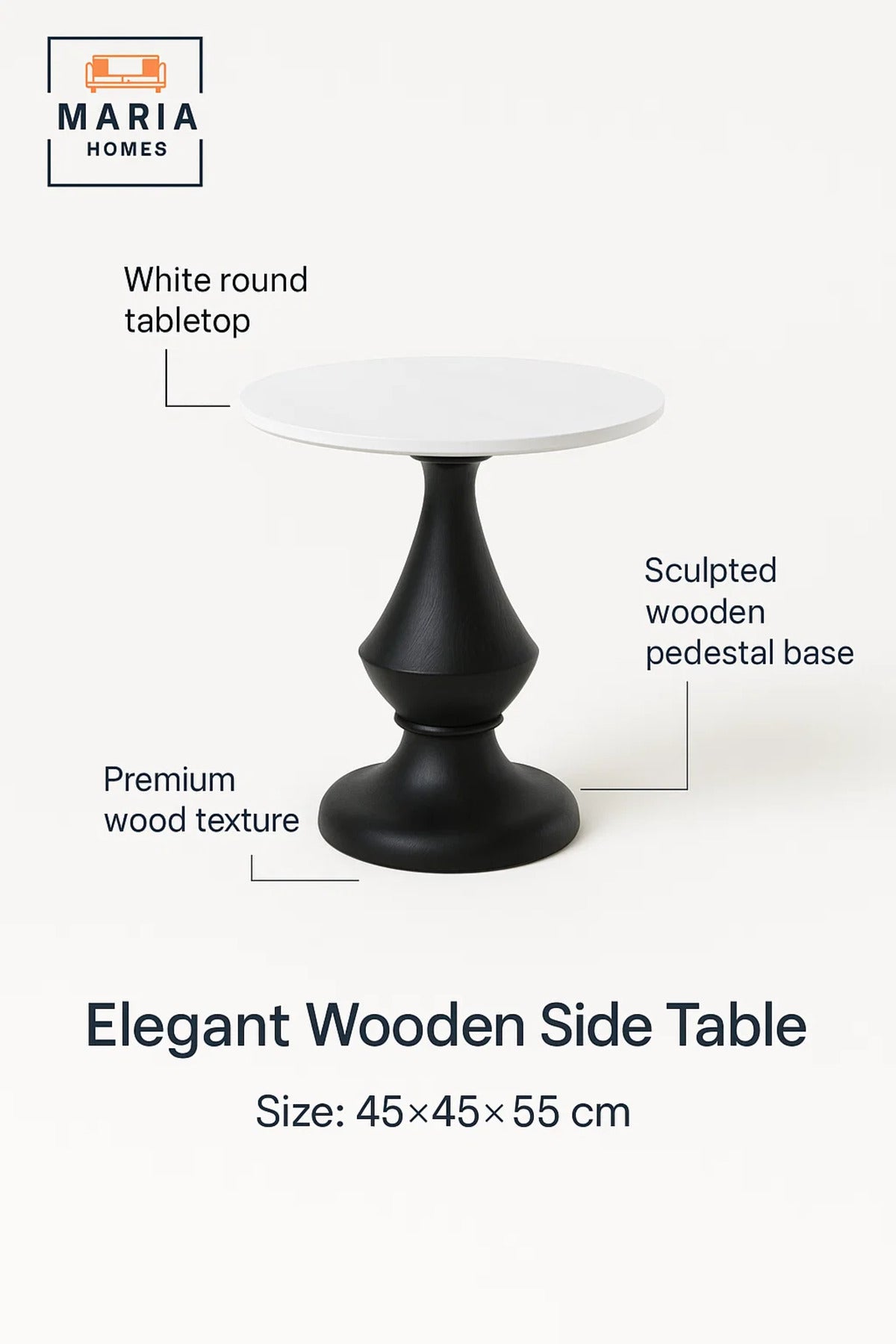 Ceramic Top Tea Table √ê Black Wood Style Round Side Table 45_45_55 cm