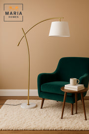 Modern Gold Floor Lamp with White Fabric Shade Ð Elegant Standing Light