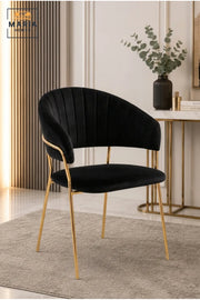 Black Velvet Accent Chair with Gold Metal Legs Ð Modern Upholstered Dining Chair for Living Room, Dining Room & Luxury Lounge