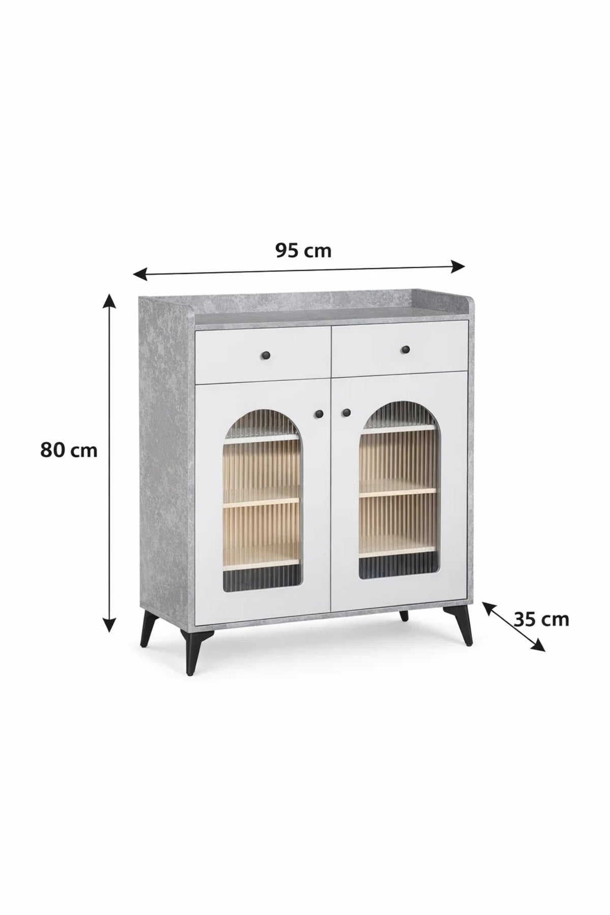 Modern 80cm Shoe Cabinet with Drawers and Arched Glass Doors for Stylish Entryway Organization