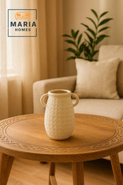 Textured Ivory Ceramic Vase with Dual Side Handles Ð Handmade Mediterranean Style