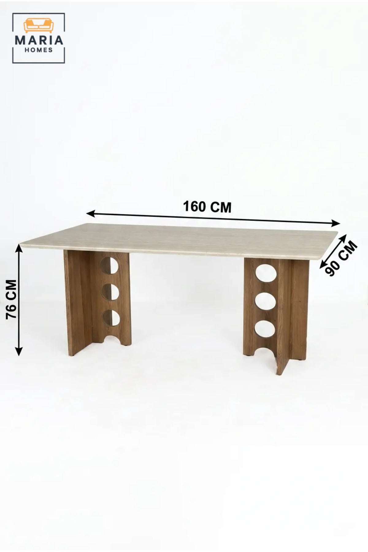 Large Rectangular Dining Table with Wooden Top and Decorative Wooden Base, Modern Table for Dining Room, Kitchen, Café and Restaurant