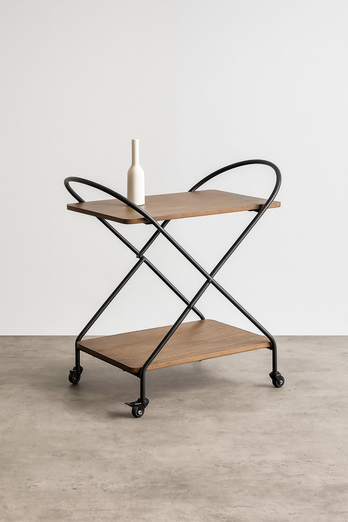 Compact Brown Metal Serving Trolley Ð 2-Tier Bar Cart with Wheels 72_40_78 cm
