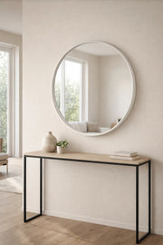 Modern White Round Wall Mirror 90cm Wooden Frame Circle Hanging for Living Room Bedroom Decor
