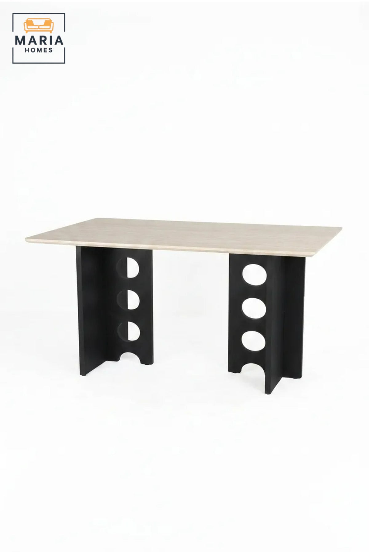 Modern Rectangular Dining Table with Wooden Top and Decorative Cut-Out Base, Contemporary Table for Dining Room, Kitchen, Café and Restaurant