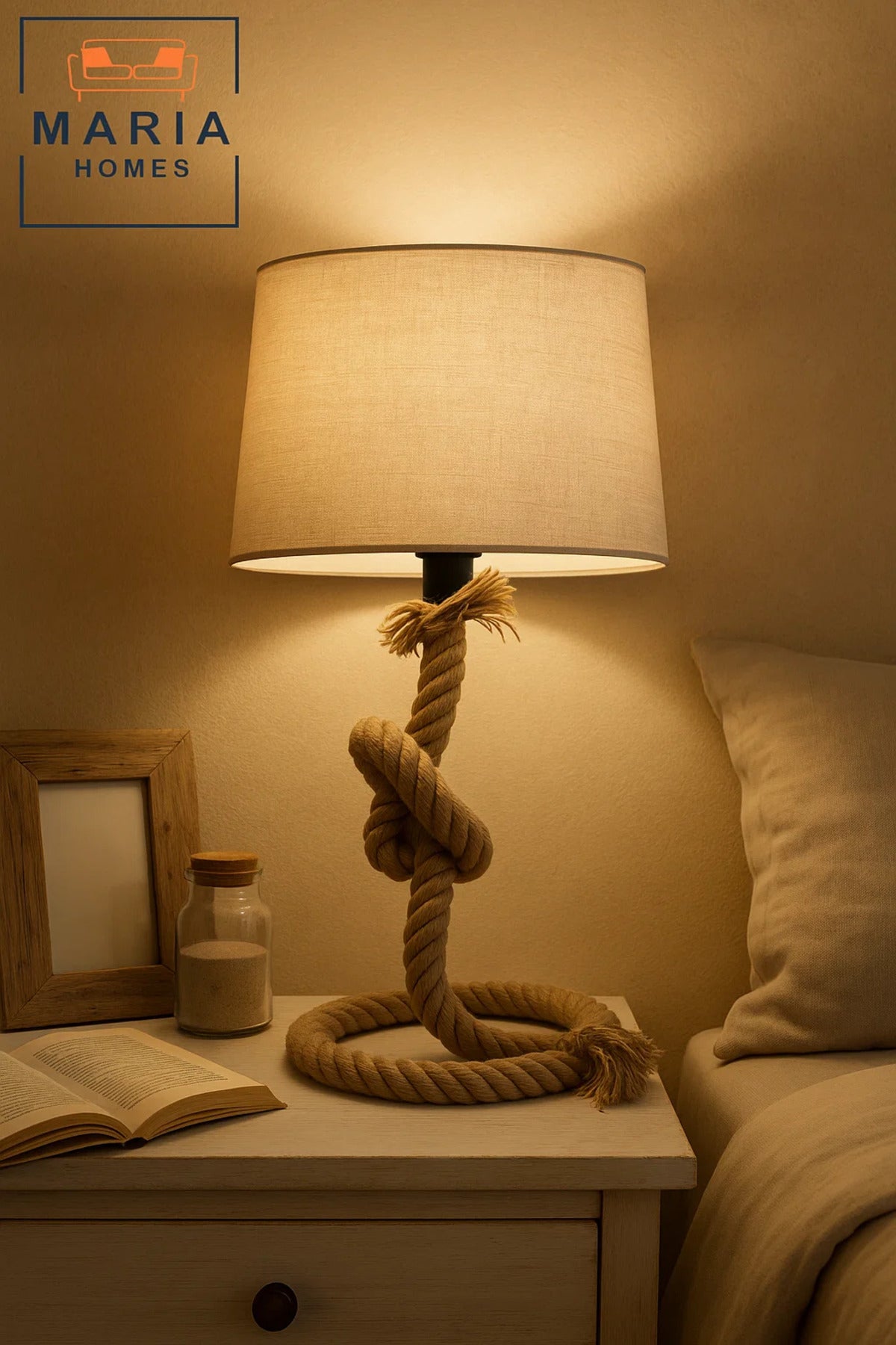 Coastal Rope Table Lamp with Fabric Shade