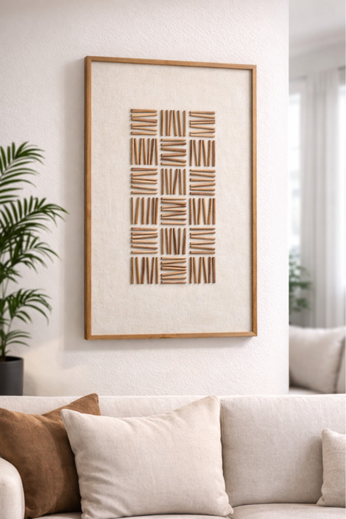 Natural Wood Geometric Wall Art with Wooden Frame Modern Decorative Panel natural wood