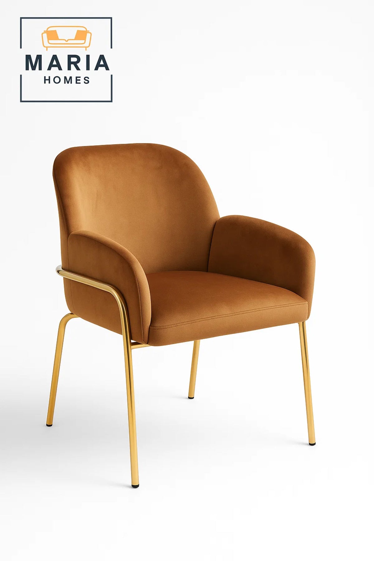Luxury Modern Velvet Dining Chair with Armrest & Gold Legs, Comfortable Accent Chair for Home