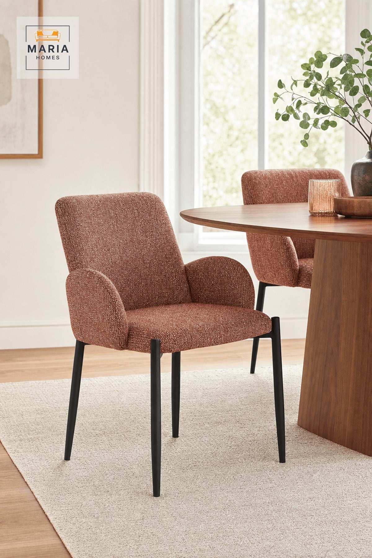 Red Upholstered Dining Chair with Black Metal Legs, Modern Accent Seating