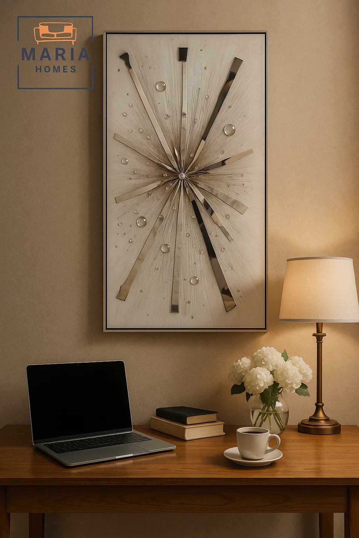 Luxury Silver Burst Wall Art √ê Modern 3D Metallic Decor for Living Room, Bedroom & Office - 70*140CM