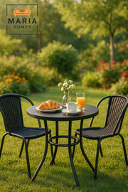 Modern Black Round Outdoor Dining Table 80x80x75 √ê Metal Patio Garden Furniture