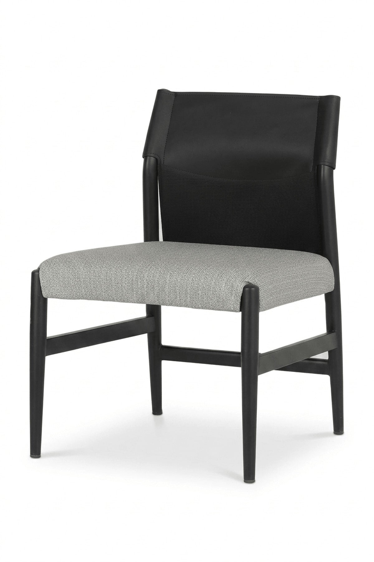 Black Upholstered Dining Chair with Gray Seat and Slim Metal Frame