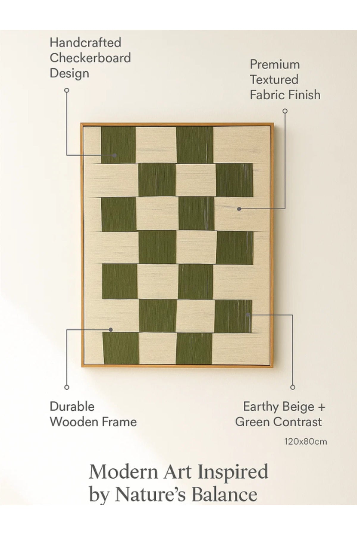 Modern Geometric Wall Art Ð 120_80 cm Beige and Green Checkered Framed Canvas DŽcor