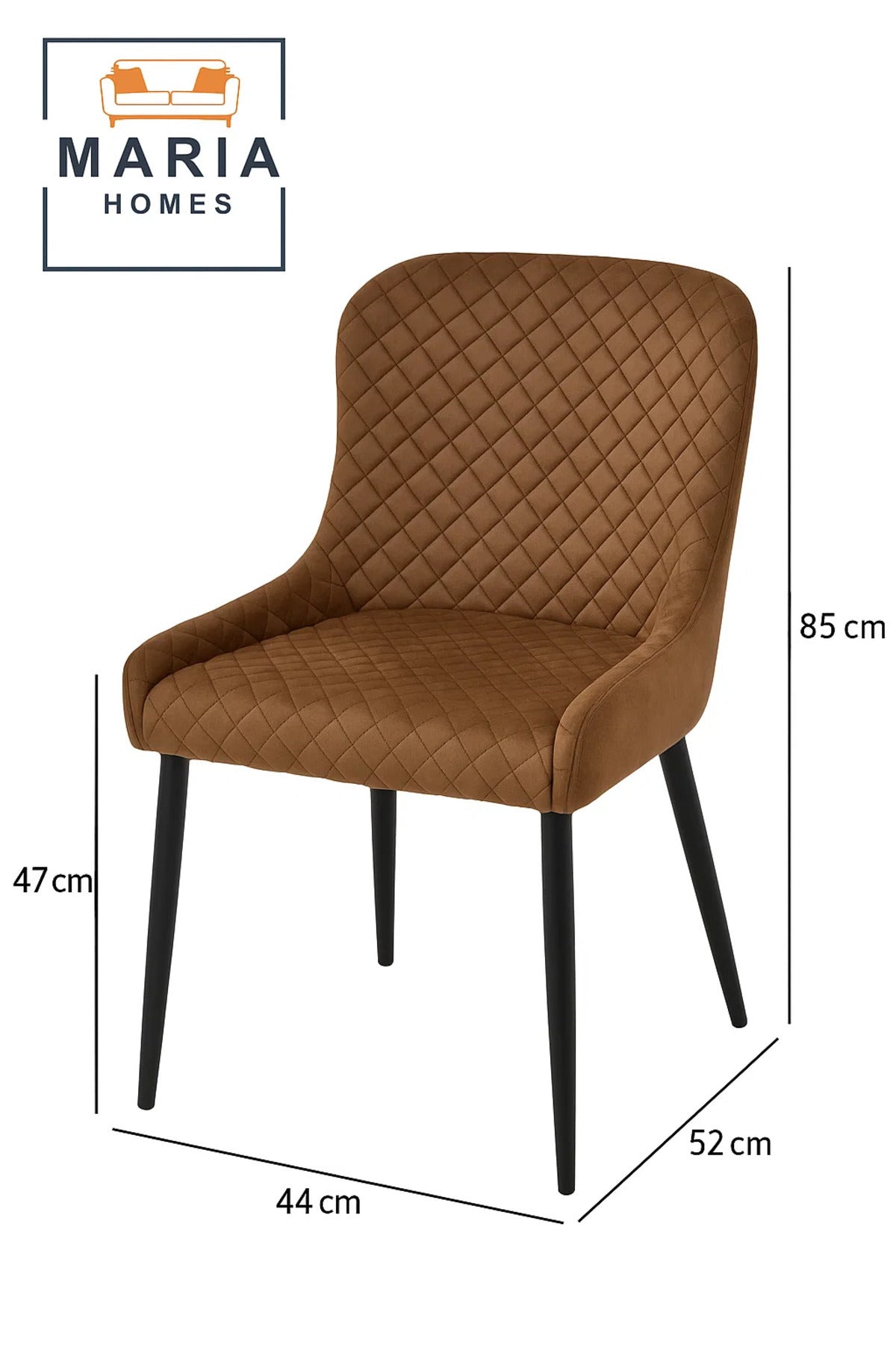 Brown Quilted Velvet Dining Chair Ð Padded Upholstered Seat with Black Metal Legs for Home or CafŽ