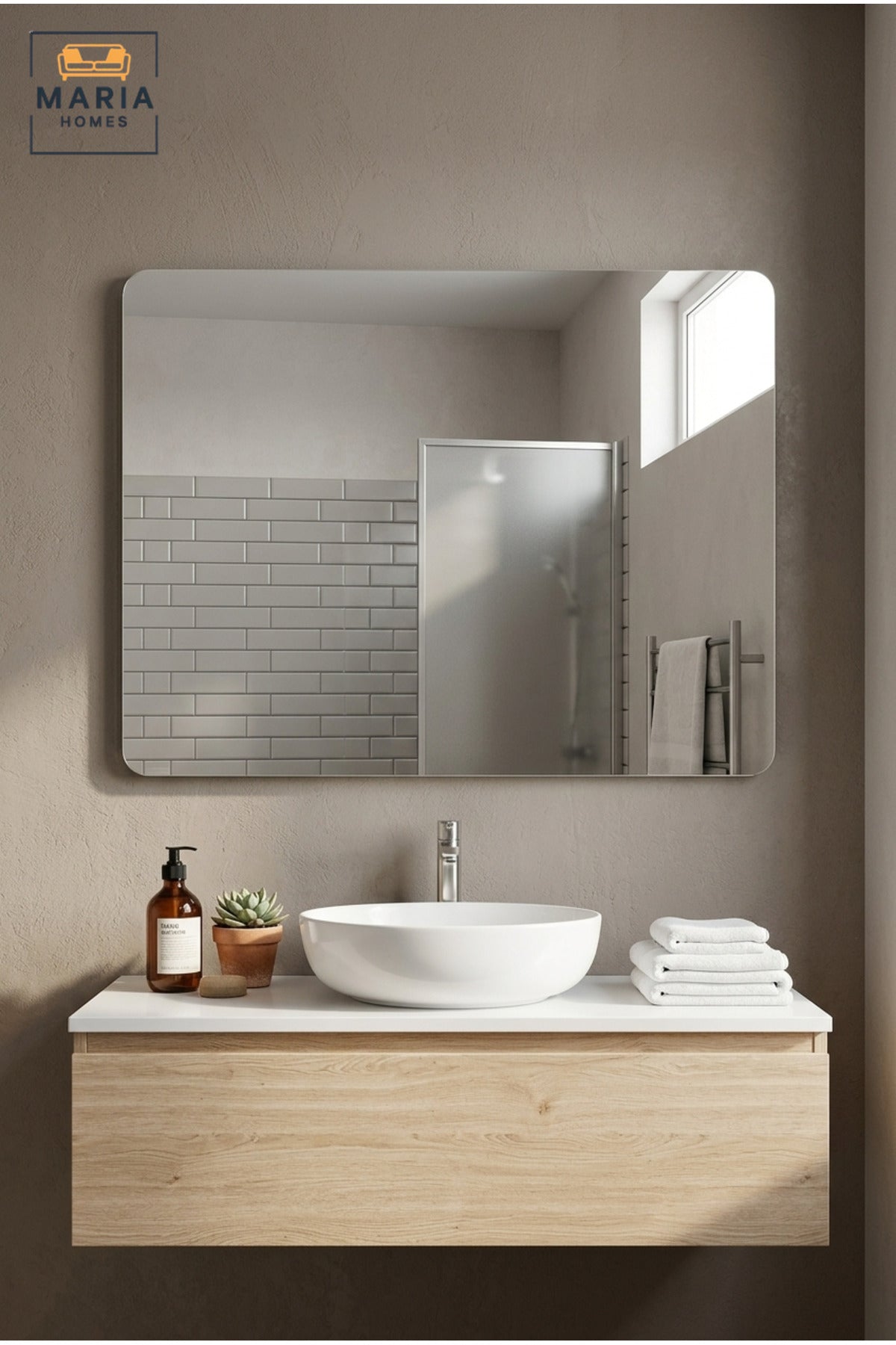 Frameless Rectangular Wall Mirror 80 × 60 cm with Soft Rounded Corners, Modern Decorative Mirror for Bathroom, Bedroom, Dressing Area, Hallway and Vanity