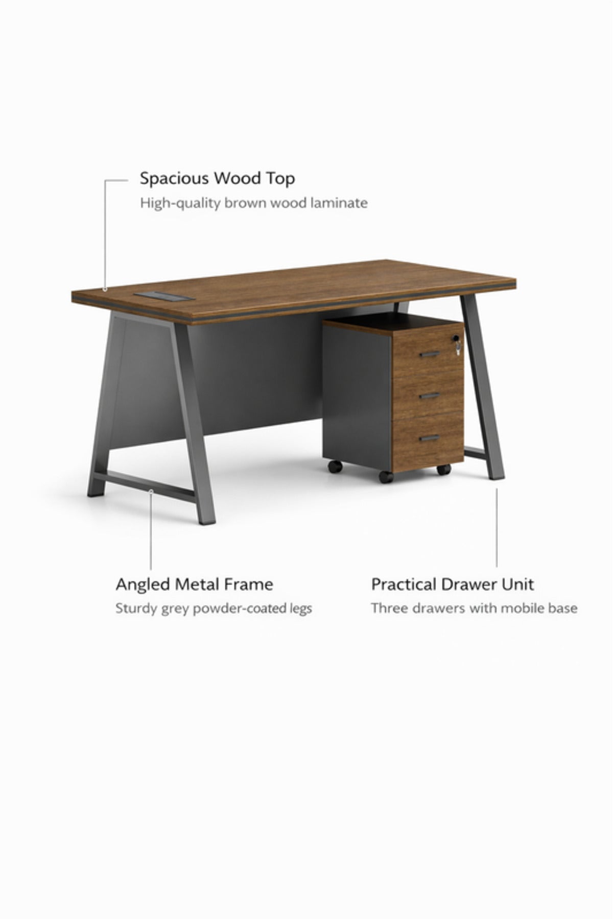 Modern Executive Desk with Wooden Top and Storage Drawer √ê Sleek Black & Brown Office Desk