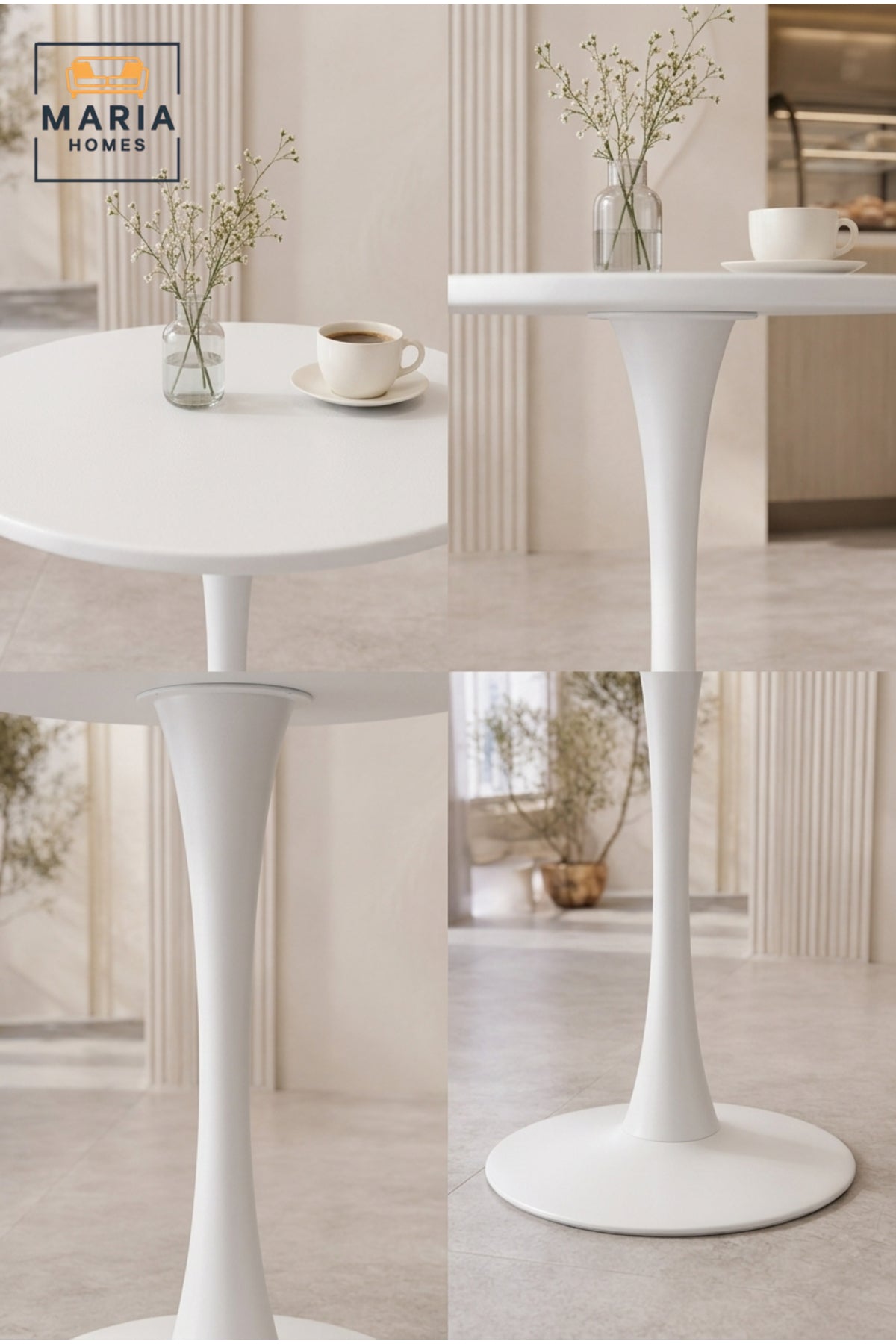 Modern Round Café Table Pedestal Dining Table Bistro Table for Coffee Shop Restaurant White