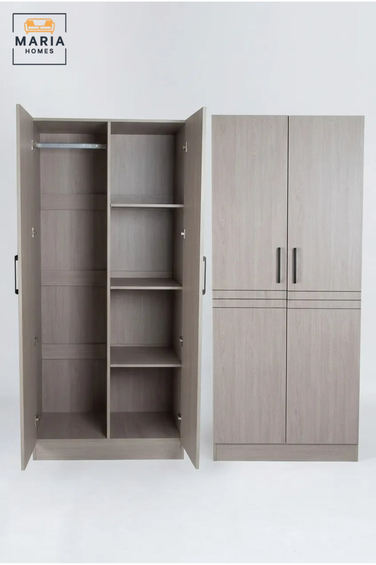 Modern 2-Door Wooden Wardrobe with Hanging Rail and Storage Shelves, Compact Freestanding Closet for Bedroom, Guest Room and Apartment