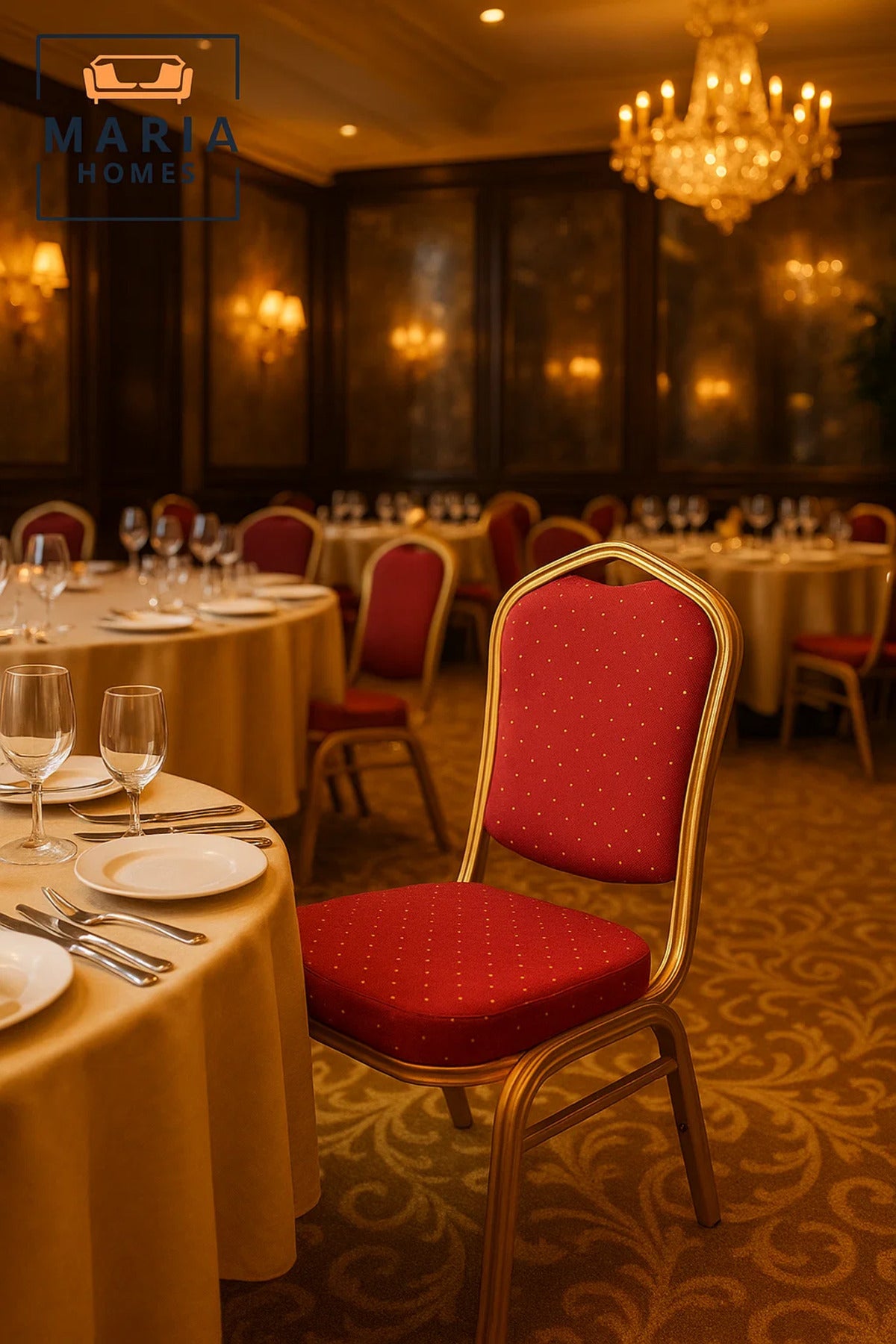 Gold Frame Banquet Chair with Red Upholstery