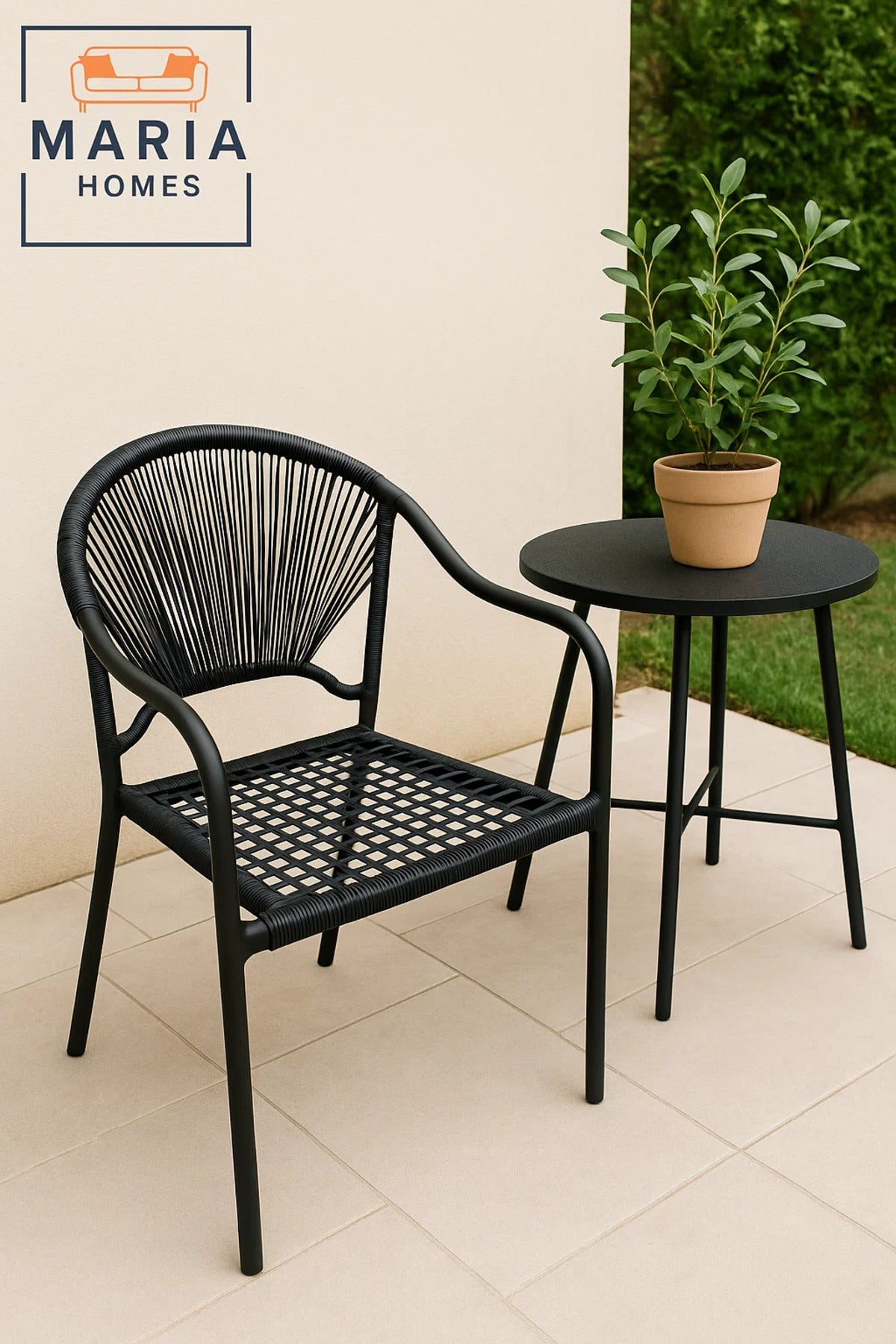 Modern Black Rope Woven Outdoor Chair Ð Sleek and Weather-Resistant Seating