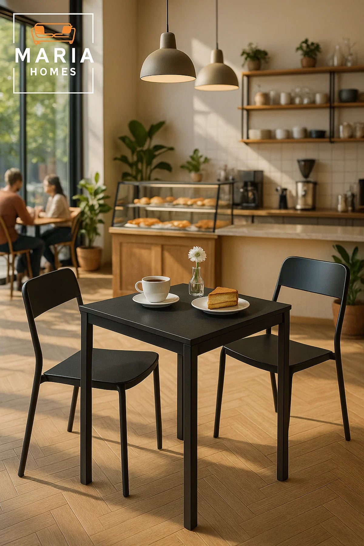 Stylish Black Square Dining Table 70x70x75 | Metal Frame | Modern Indoor Outdoor Table