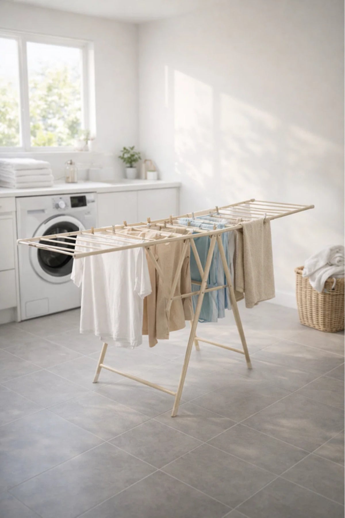 Beige Foldable Clothes Drying Rack 185x45x93 cm √ê Laundry Airer Stand