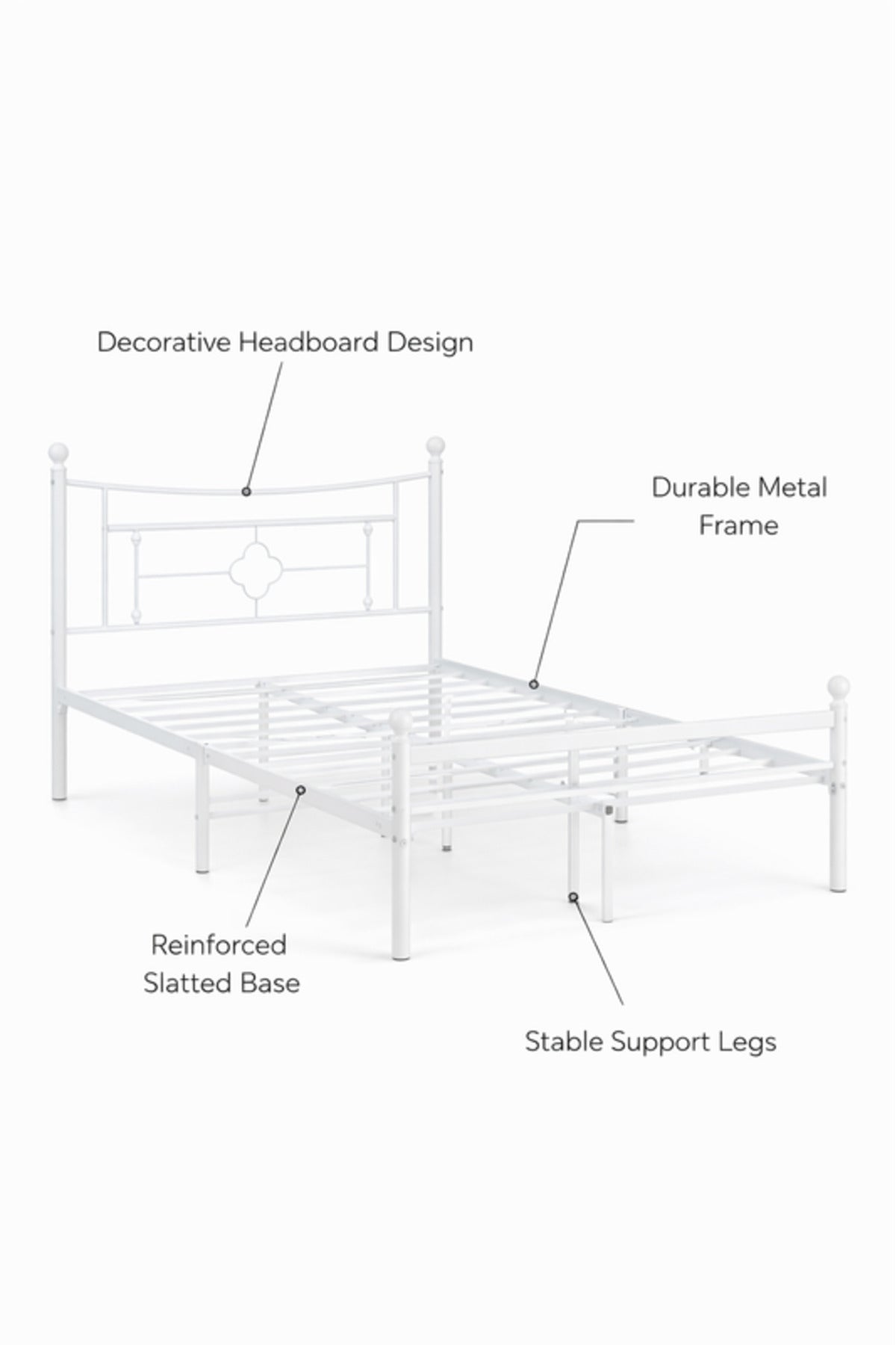 White Metal Bed Frame with Decorative Headboard white metal bed / Base