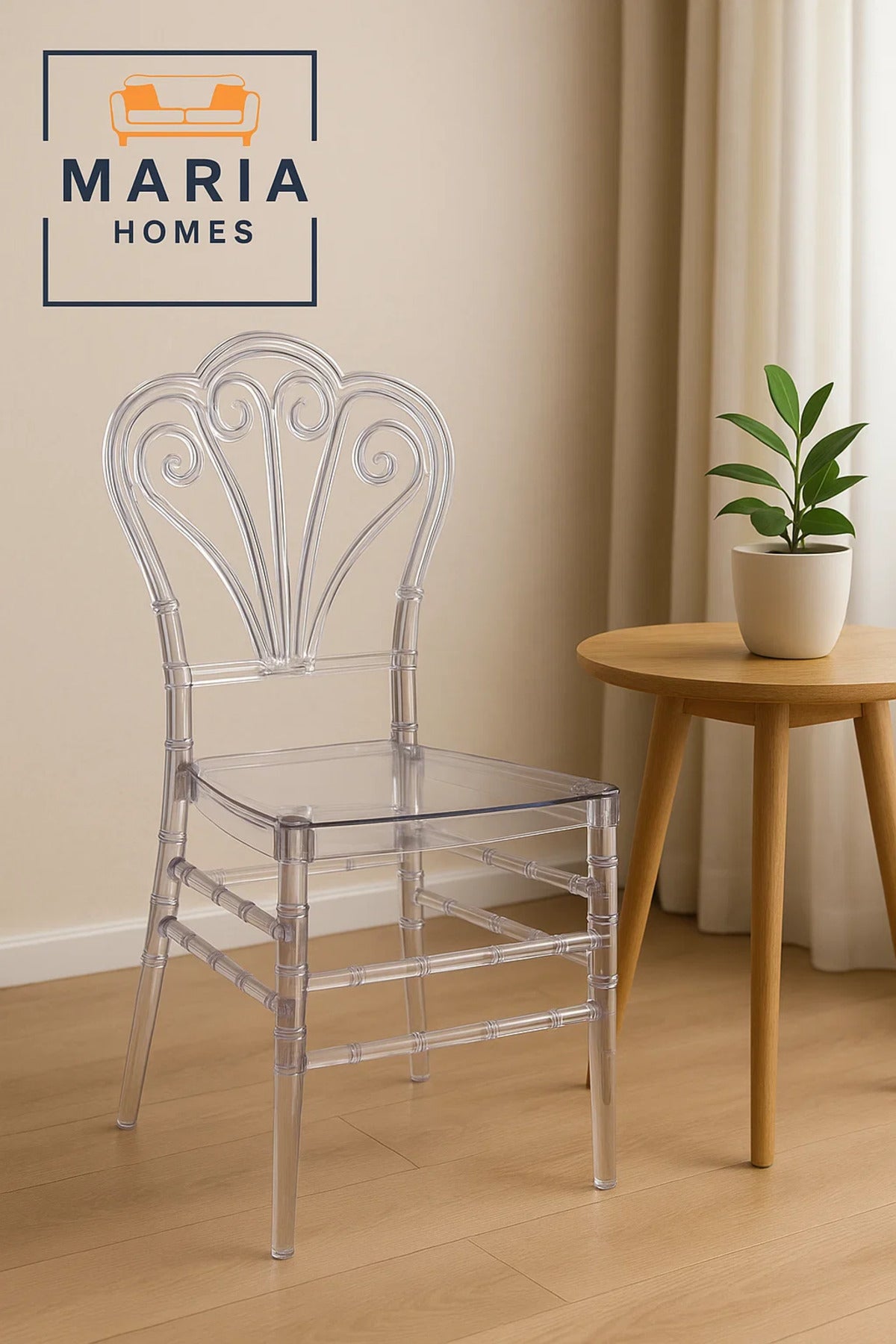 Clear Acrylic Swirl Back Chair Ð Elegant Transparent Plastic Chair for Weddings, Events, or Dining