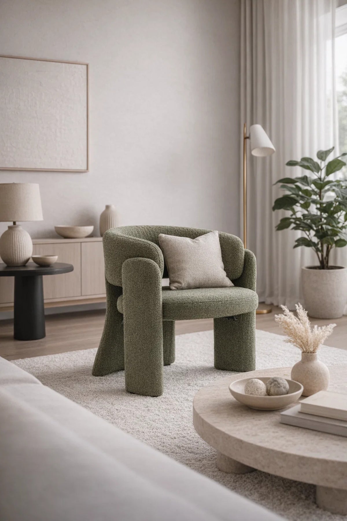 Premium Green Fabric Accent Chair Modern Upholstered Armchair for Living Room and Bedroom Lounge