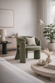 Premium Green Fabric Accent Chair Modern Upholstered Armchair for Living Room and Bedroom Lounge