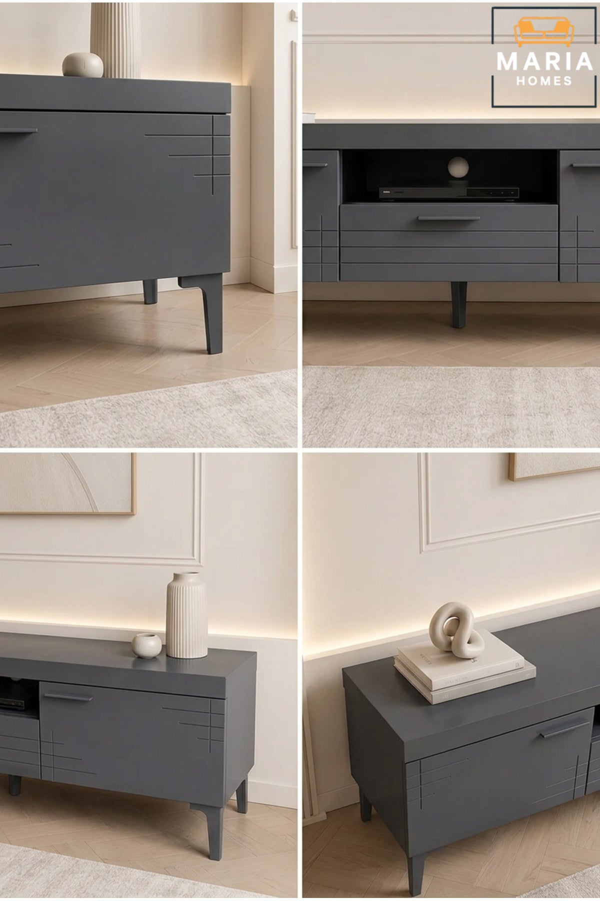 Modern TV Unit Entertainment Center with Storage Drawers Media Console TV Stand Grey