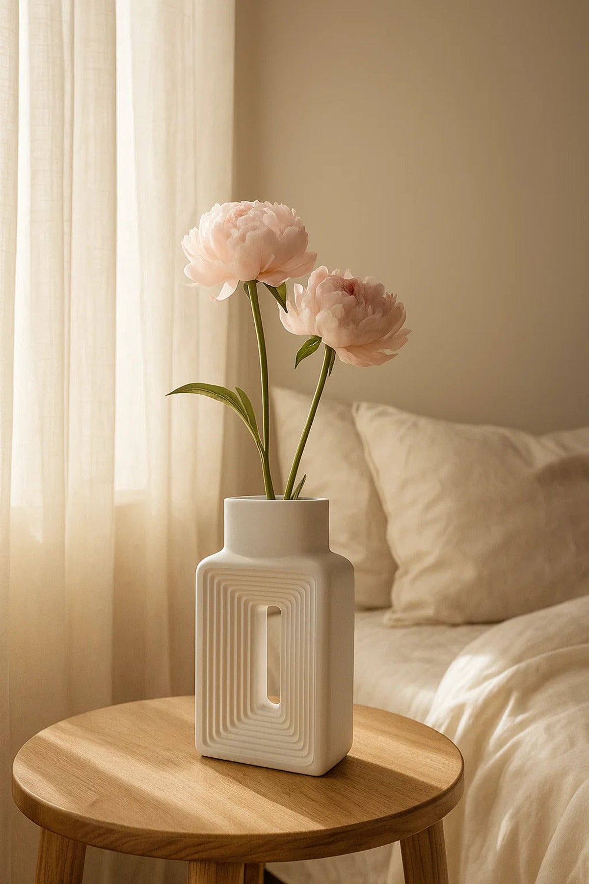 White Geometric Ceramic Vase Modern Minimalist Sculptural Decorative Pot