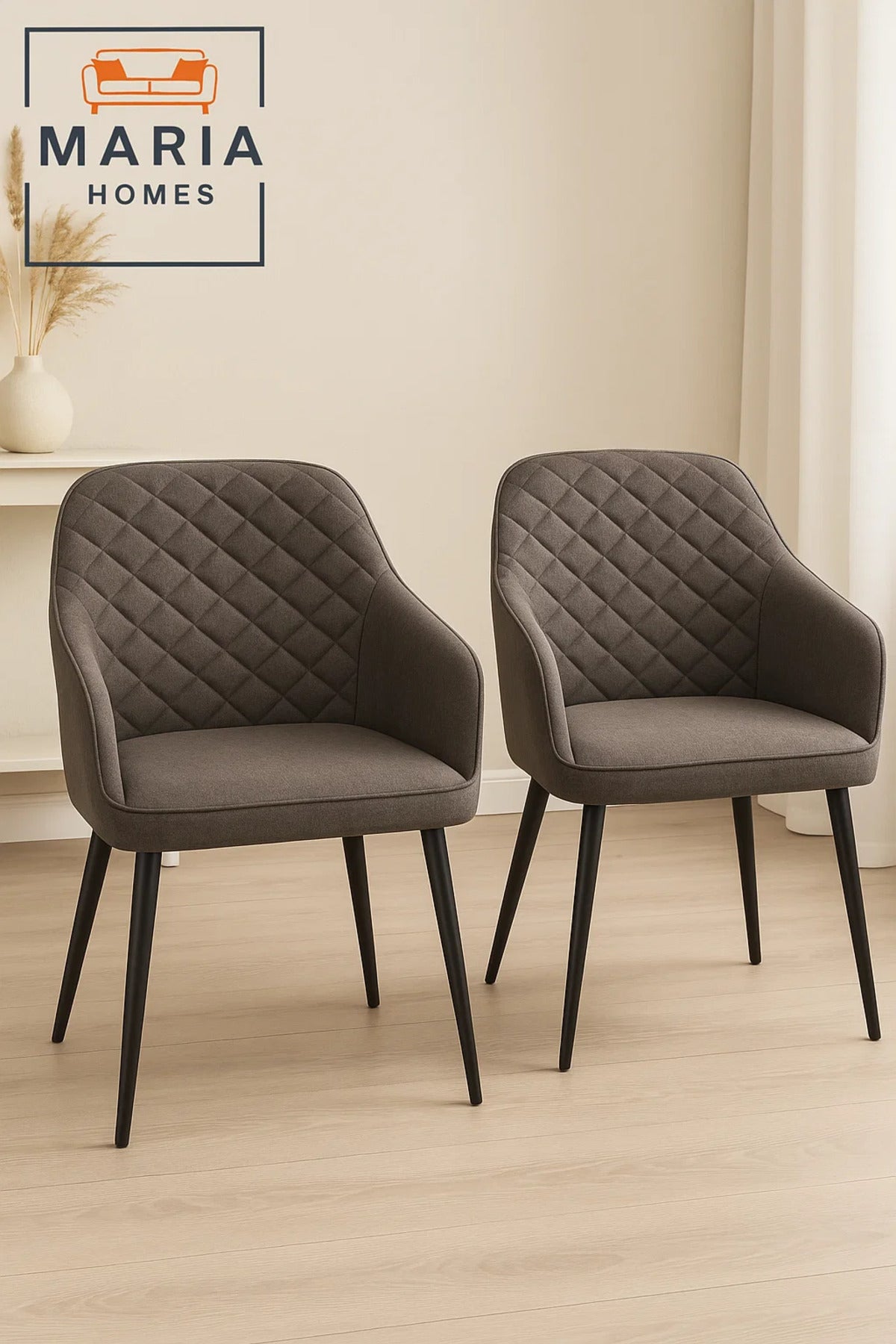 Dark Brown Quilted Fabric Armchair Ð Upholstered Lounge Chair with Black Legs for Home or Office Use
