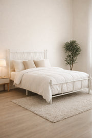 White Metal Bed without metras Frame size with Geometric Headboard