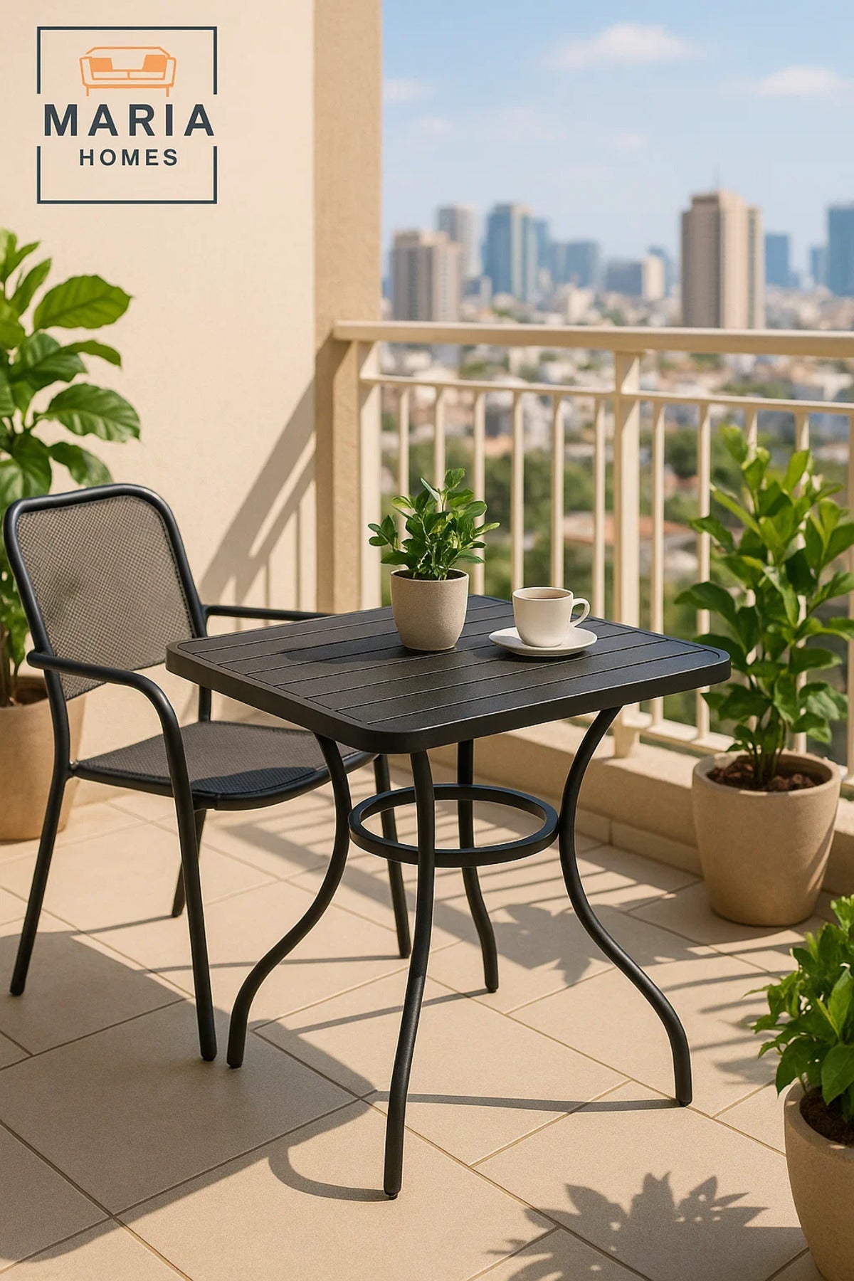 Modern Black Square Cafe Table 70x70x75 cm Outdoor and Indoor Metal Dining Table