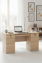 Modern Light Wood Office Desk with Storage Drawers
