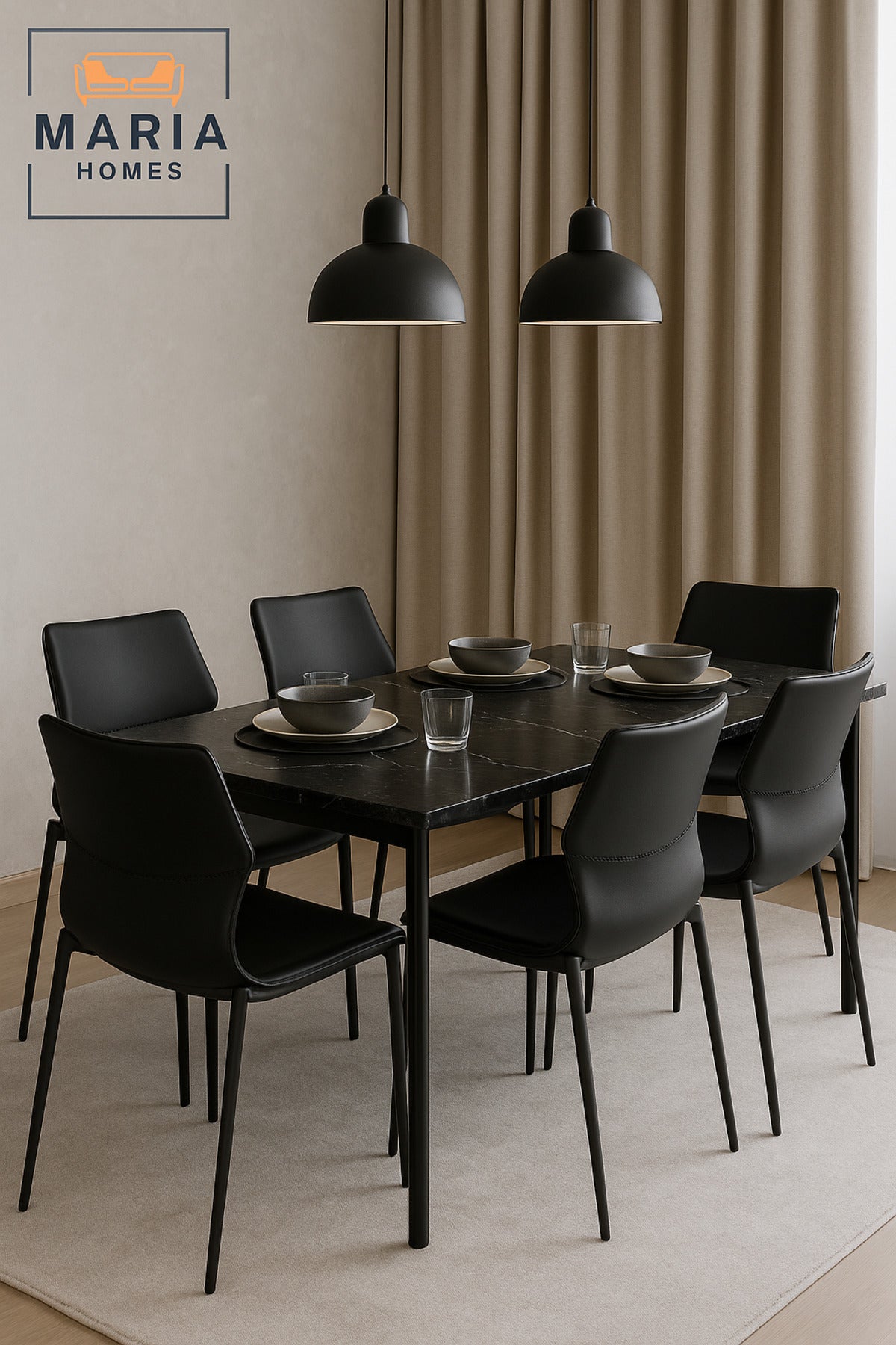 Modern Black Dining Chair with Sleek Metal Legs and Cushioned Seat