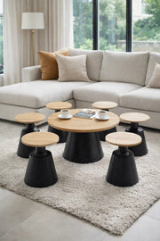 Round Wood Coffee Table Set with 6 Side Tables 80 _ 45 cm round wood coffee Center