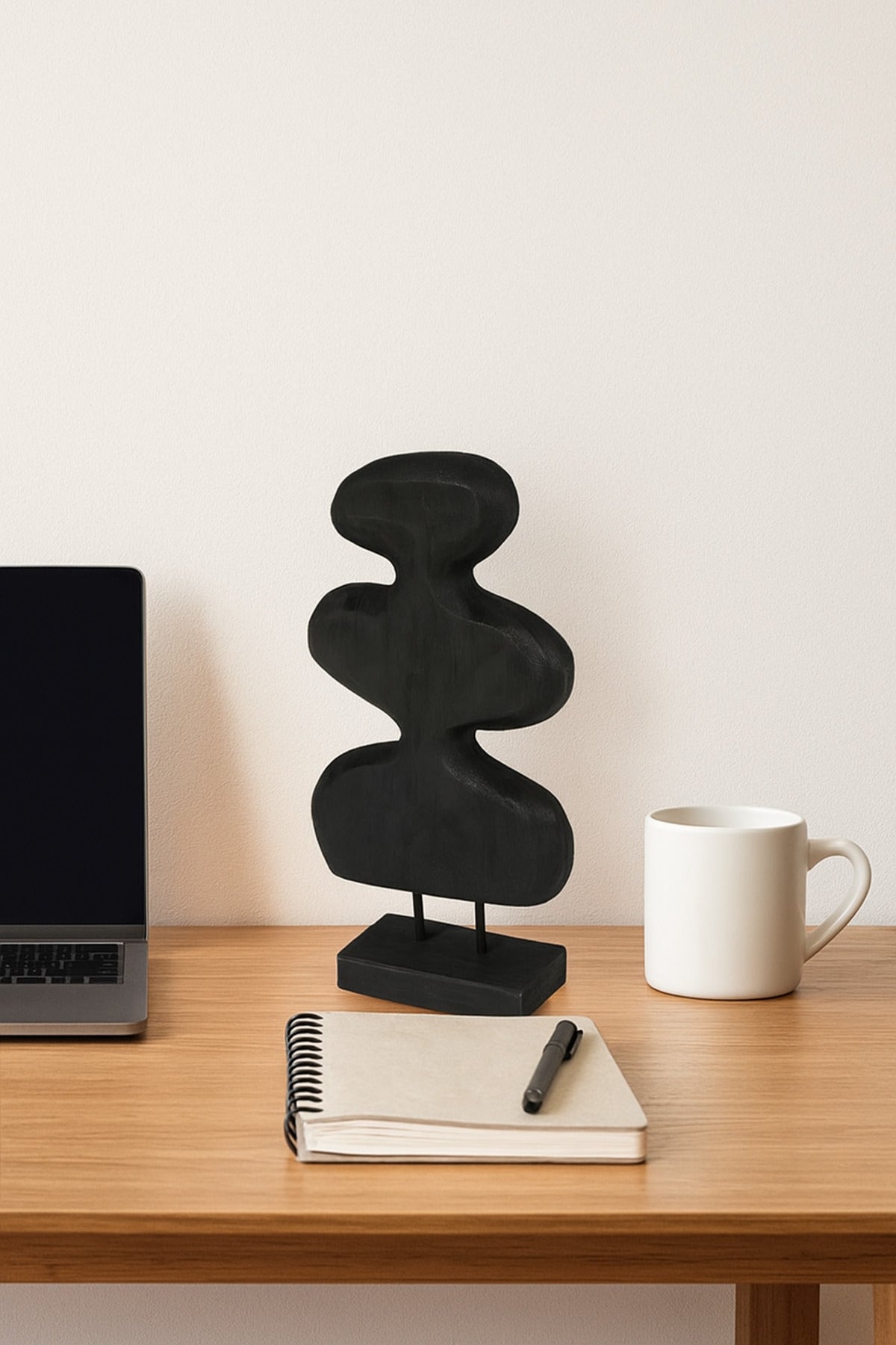 Black Wooden Abstract Decorative Sculpture on Stand Ð Modern Artistic Accent
