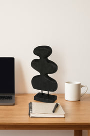Black Wooden Abstract Decorative Sculpture on Stand Ð Modern Artistic Accent