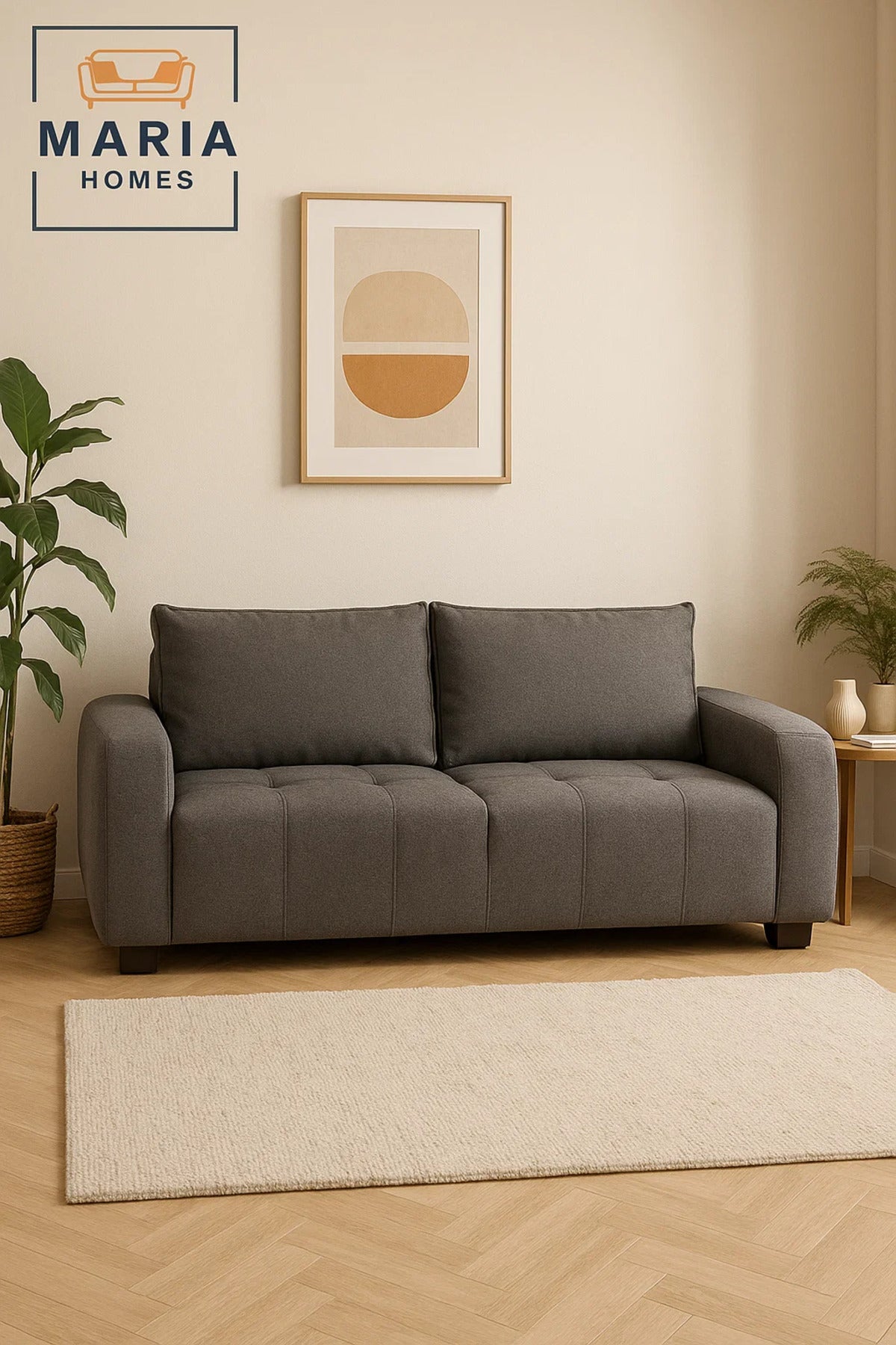 Modern Dark Gray 3 Seater Sofa Ð Comfortable Living Room Couch with Soft Fabric Upholstery