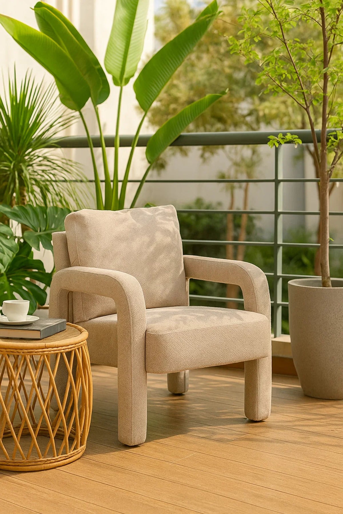 Modern Beige Fabric Lounge Chair | Comfortable Living Room Armchair