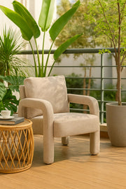 Modern Beige Fabric Lounge Chair | Comfortable Living Room Armchair