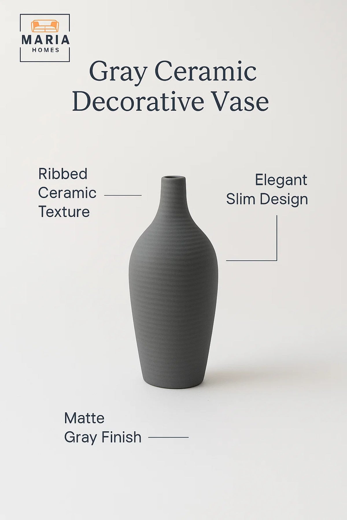 Modern Grey Decorative Vase Ð Ceramic Table Vase for Home and Office Decor